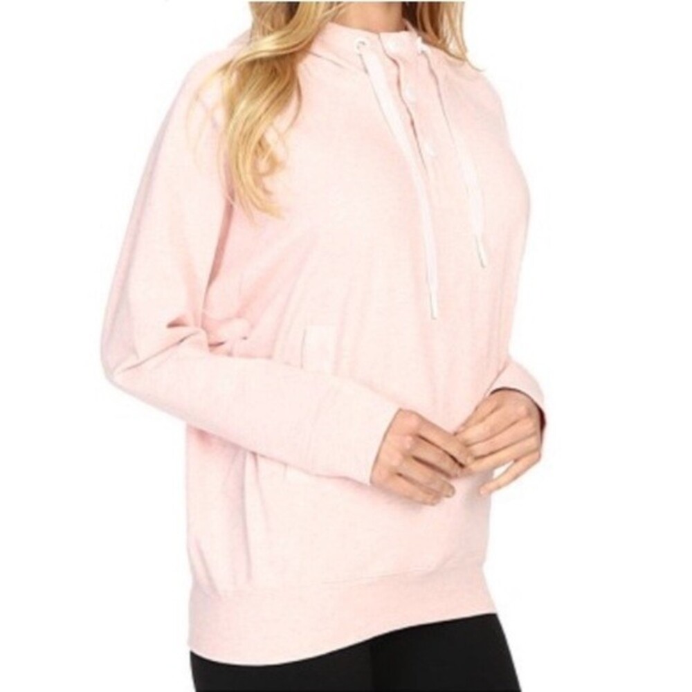 ASICS NWT Pullover Partial Button Up Drawstring Hoodie Sweatshirt Pockets XS